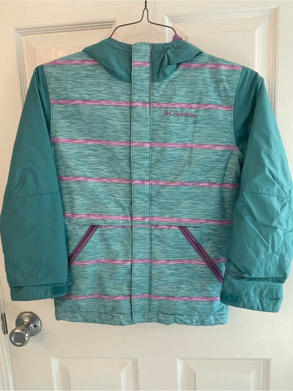 Columbia Girls' Teal Jacket with Purple Stripe Accents